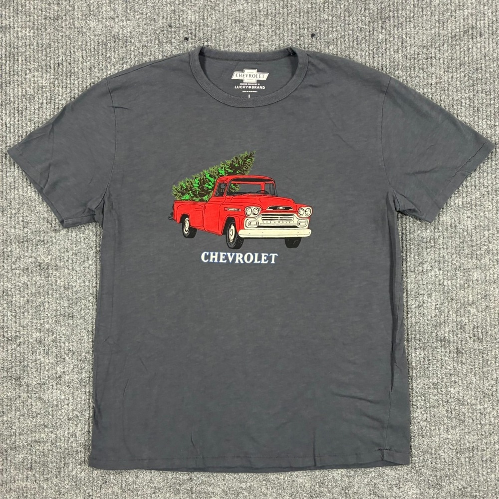 Lucky Brand Chevrolet Christmas Truck T-Shirt Mens L Gray Graphic Holiday Pickup